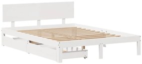 Estrutura de cama c/ gavetas 150x200 cm pinho maciço branco