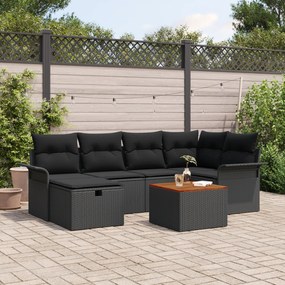 Conjunto de Sofás de Jardim de 7 Peças com Almofadas Rattan Preto