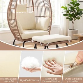 Cadeira Ovo Jardim em Rattan PE com pufe para Apoio para os pés Extragrande Castanho Misto