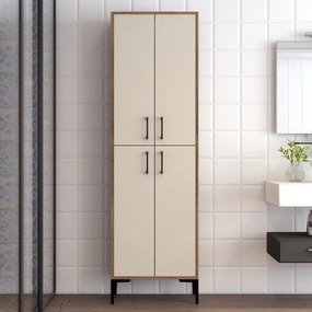 Armário Multiusos Berlin A – Nogueira e Creme – 60x200x35 cm