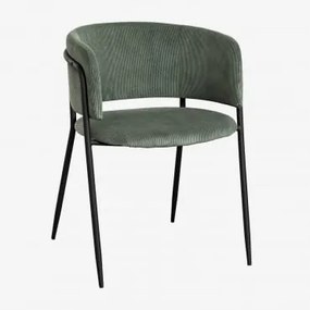 Pacote De 2 Cadeiras De Jantar Estofadas Nalon Negro & Bombazina Verde Cáqui & Pana - Sklum