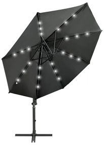 Guarda-sol jardim cantilever c/ poste/luzes LED 300cm antracite