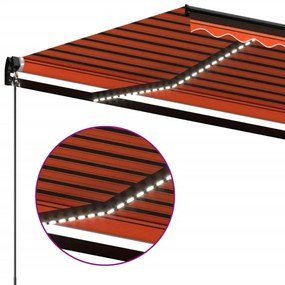 Toldo retrátil manual com LED 450x350 cm laranja e castanho