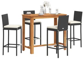 vidaXL 5 pcs conjunto de bar para jardim vime PE/acácia maciça preto