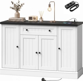Aparador de Sala com Estação de Carregamento, 120 x 40 x 80 cm, Arrumação Regulável, Branco