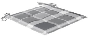 Cadeiras de jardim c/ almofadões xadrez cinzento 4 pcs teca
