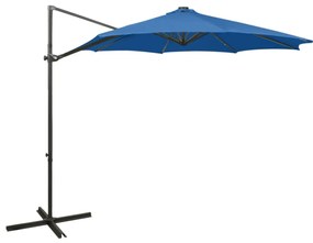 Guarda-sol jardim cantilever poste/luzes LED 300 cm azul-ciano