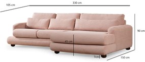 Sofá de Canto River – Rosa – 330x150 cm