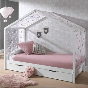 Conjunto Cama infantil de Casa DALLAS 90x200 com gaveta e cortinados Branca
