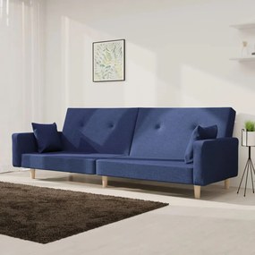 Sofá-cama 2 lugares com duas almofadas tecido azul