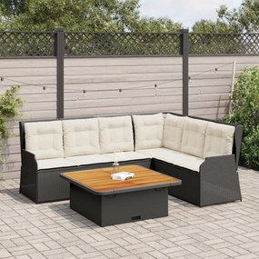 5 pcs conjunto lounge de jardim c/ almofadões vime PE preto