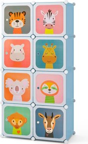 Armário infantil portátil para bebés 75 x 37 x 145 cm Plastico com 8 cubos e secção para pendurar roupas azul
