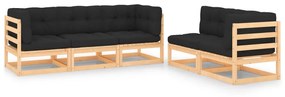 3083776 vidaXL 5 pcs conjunto lounge de jardim c/ almofadões pinho maciço