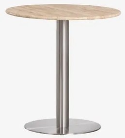 Mesa De Bar Redonda Em Pedra Natural Xiren Ø100 Cm & Travertino & Cinzento Escovado - Sklum