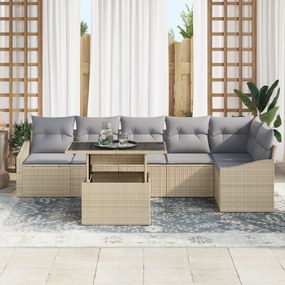 Conjunto de Sofá de Jardim 7 Peças com Almofadas Bege em Rattan