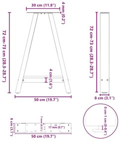 Pés para mesa de jantar em formato A, 2 peças, preto, 50x(72-73) cm, a