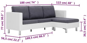 Sofá de 3 lugares com almofadas em couro sintético branco
