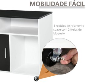 Armário Auxiliar multiusos de Escritório para Impressora com Prateleiras e Gavetas Grande Arrumação 100x35x65 cm Preto e Branco