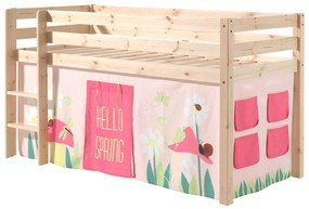 Conjunto Cama alta de Criança PINO 90 x 200 cm + estrado + escada + cortina Princesa Natural