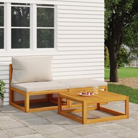 vidaXL 3 pcs conjunto lounge de jardim c/ almofadões acácia maciça