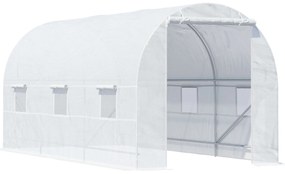 Outsunny Estufa tipo Túnel 450x200x200 cm com Porta Enrolável e 4 Janelas Cobertura de PE 140 g/m² Anti-UV Branco