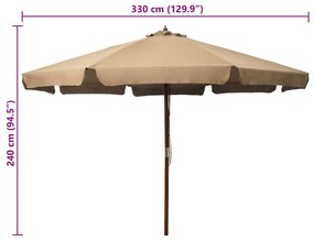 Guarda-sol exterior c/ poste madeira 330 cm cinza-acastanhado