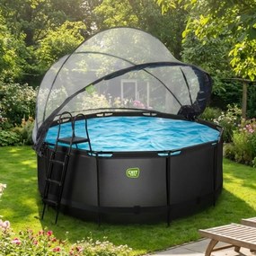 Piscina Redonda Black Leather ø360x122cm com bomba de filtro de areia, cobertura e bomba de calor - Preta