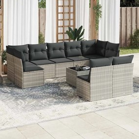 vidaXL 10 pcs conj. sofás jardim com almofadões vime PE cinzento-claro