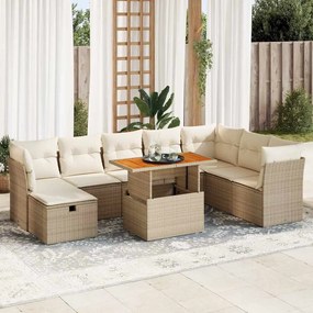 vidaXL 9 pcs conjunto sofás jardim com almofadões vime PE/acácia bege