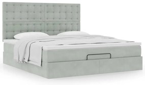 Estrutura cama otomana colchões 160x200cm veludo cinzento claro