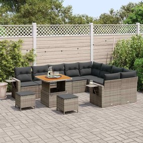Conjunto de Sofá de Jardim de 12 Peças com Almofadas Cinza Rattan Sint