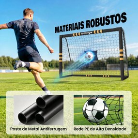 Baliza de Futebol para Jardim 240x85x160 cm com Rede, Estrutura Metálica, Acolchoamento EPE e Estacas, Preto e Amarelo