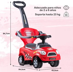 Andarilho 3 em 1 Carro de Empurrar para Crianças de 2 a 6 Anos com Barras de Proteção Removíveis, Alça, Espaço de Armazenamento Oculto e Design Vermel