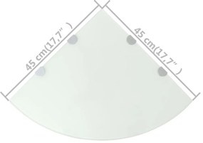Prateleiras canto 2 pcs suportes cromados 45x45cm vidro branco