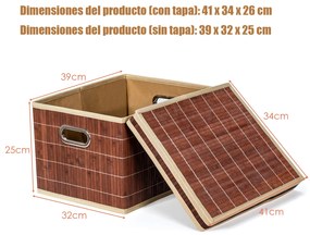 2 Cestos de Tecidos de Bambu Organizador de Cestos com Tampa e Pega Fácil Dobrar e Limpar l 41 x 34 x 26 cm Café