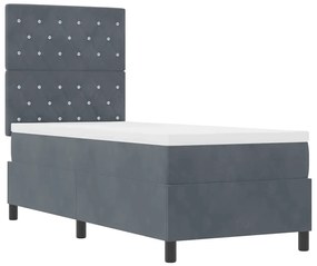 Cama Box Spring com Colchão &amp; LED Cinza Escuro 80x200 cm Veludo