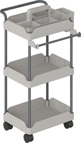 HOMCOM Carrinho Auxiliar com Rodas de 3 Níveis com Cestos Extraíveis Suporte para Toalhas e Estrutura de Metal 42x42,5x76 cm Cinza | Aosom Portugal