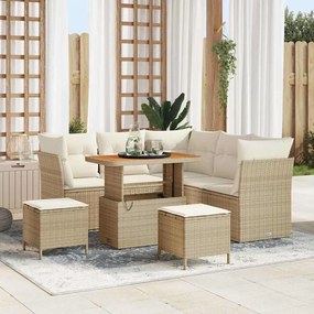vidaXL Conjunto de Sofá de Jardim com 8 Peças e Almofadas em Rattan Poliéster Bege e Acácia