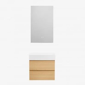 Conjunto De Móvel De Casa De Banho Em Madeira E Chapa De Freixo Com Lavatório Integrado Ona Madeira Natural & Retangular Led - Sklum