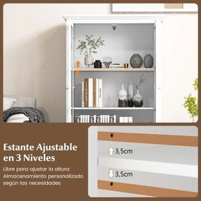 Estante arrumação com portas de vidro temperado e estante ajustável para escritório e sala de estar 80 x 40 x 139 cm Branco