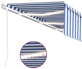 Toldo automático c/ estore/LED/sensor de vento 6x3m azul/branco