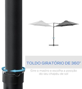 Outsunny Chapéu de Sol de Jardim Ø256x245cm Chapéu de Sol Excêntrico Rotação 360° com Abertura Manual e Base Cruzada para Pátio Varanda Exterior Cinza Escuro