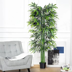 Bambu artificial XXL, 1,80 m de altura, árvore artificial, folhas densas e realistas, vaso incluído, preto e verde