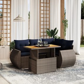 vidaXL 5 pcs conjunto sofás p/ jardim c/ almofadões vime PE cinzento