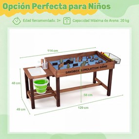 Mesa de Areia Infantil 2 em 1, 129 x 49 x 58 cm, Com Zona de Água, Castanho