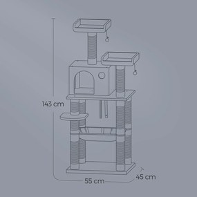 Arranhador para gatos com 11 colunas para arranhar 55 x 45 x 143 cm cinzento