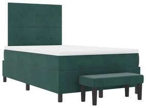 Cama Box Spring com Colchão &amp; Banco Verde Escuro 120x200 cm Veludo