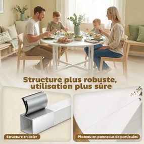 Mesa de Jantar Redonda Dobrável, 80 x 80 x 76 cm (CADEIRAS NÃO INCLUIDAS), Com 2 Abas, Branca
