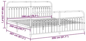 Estrutura de cama com cabeceira e pés 200x200 cm metal branco
