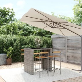 vidaXL 5 pcs conjunto de bar p/ jardim vime PE/acácia maciça cinzento